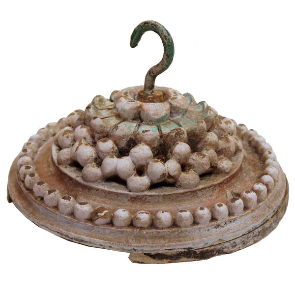 Indo-Portuguese Painted Teak and Iron Architectural Ceiling Medallion Hook