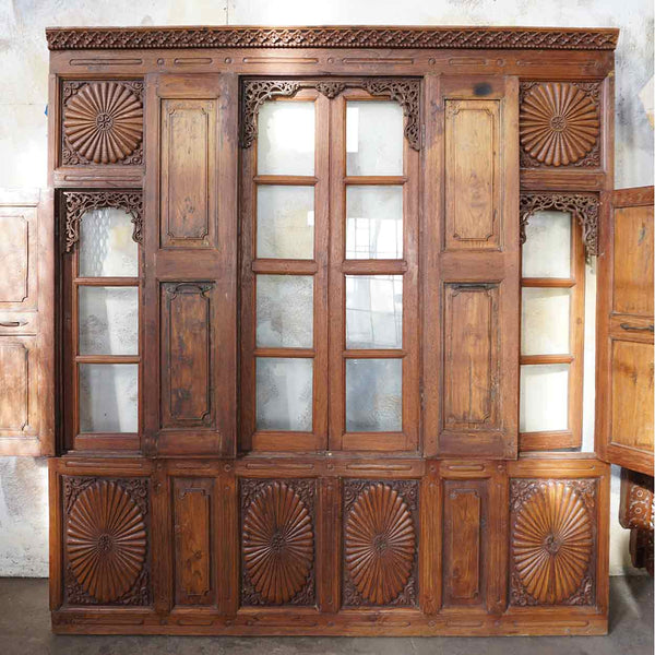 Large Lot of Indian Iron Mounted Teak Haveli Architectural Building Elements