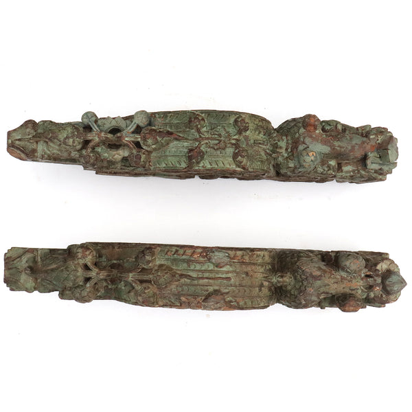 Pair of Indian Mughal Painted Teak Architectural Roof Eave Brackets