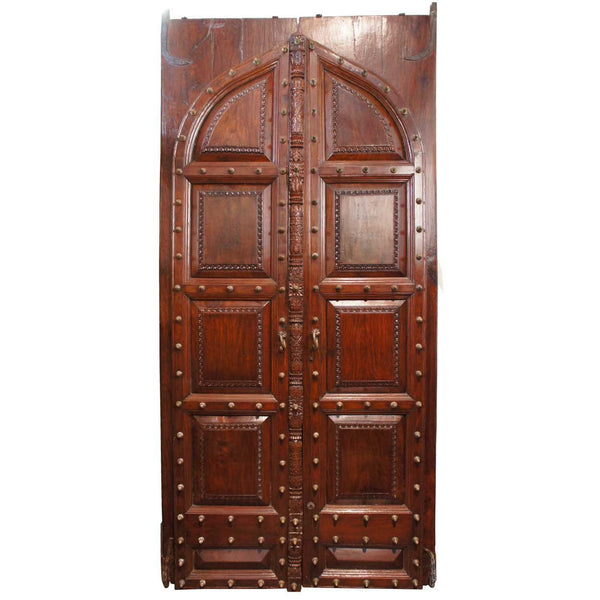 Large Indo-Portuguese Brass Nailhead Solid Rosewood Double Door