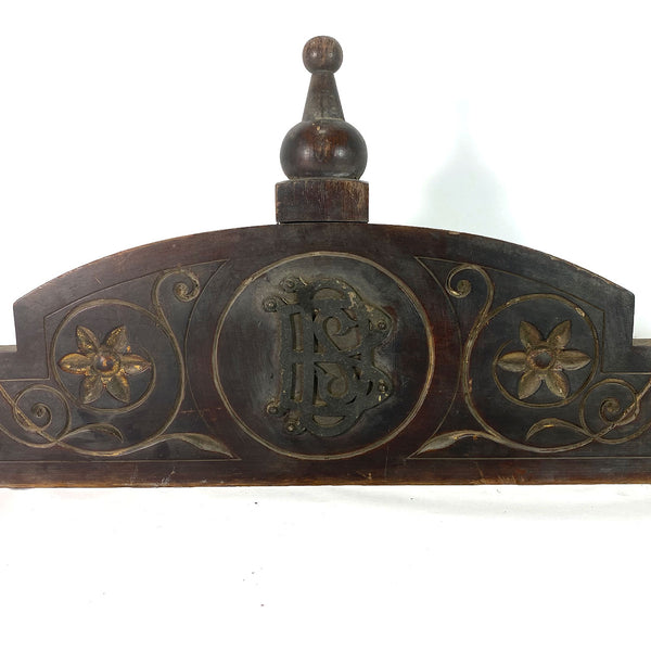 Anglo Indian Eastlake Teak and Brass Cornice with Monogram