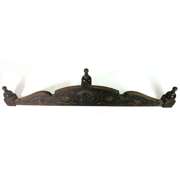 Anglo Indian Eastlake Teak and Brass Cornice with Monogram