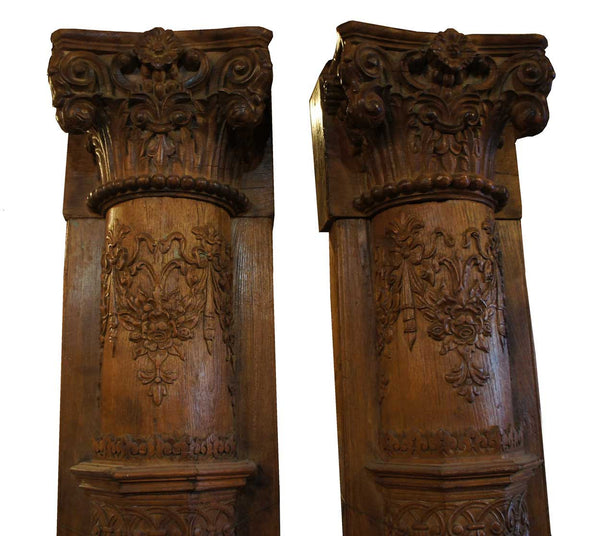 Near Pair Monumental Anglo Indian Teak and Limestone Architectural Pilasters