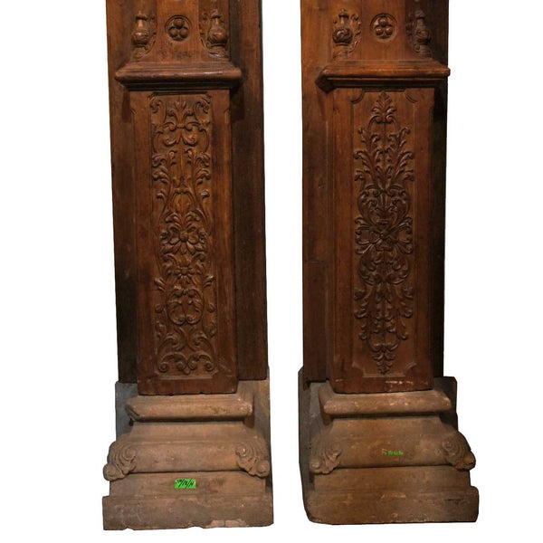Near Pair Monumental Anglo Indian Teak and Limestone Architectural Pilasters
