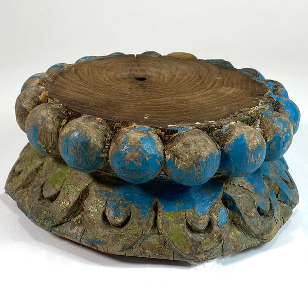 Small Indian Blue Painted Teak Architectural Pillar and Capital
