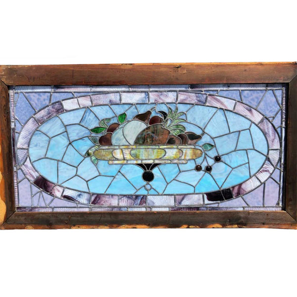 Large American Victorian Leaded and Stained Glass Basket Window