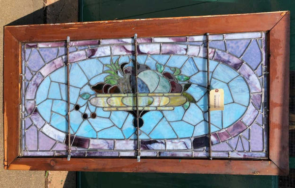 Large American Victorian Leaded and Stained Glass Basket Window