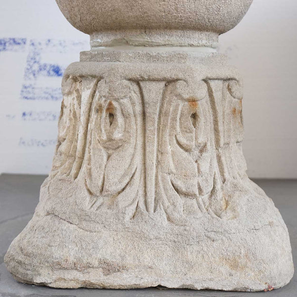 American Art Deco Limestone Architectural Roof Urn Finial on Capital Base