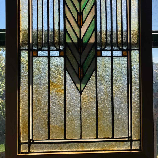 Framed American Prairie School Stained and Zinc Framed Glass Window