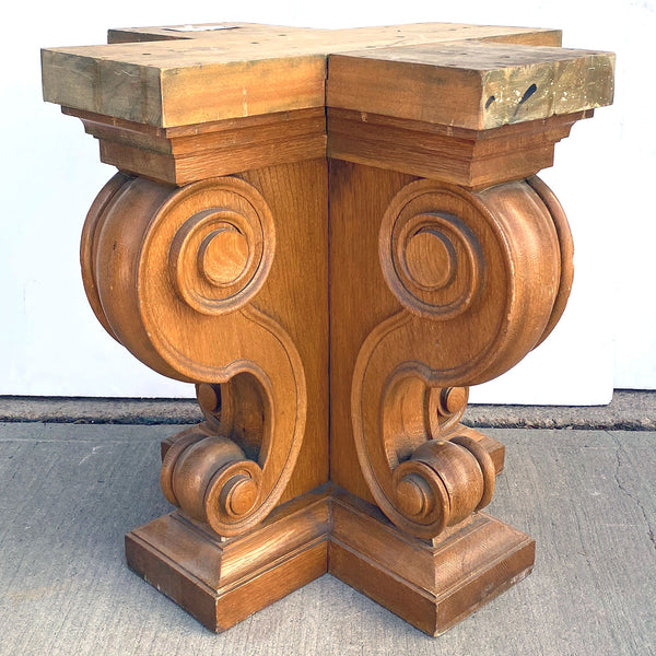 Pair of American Renaissance Revival Solid Oak Table /  Pedestal Bases