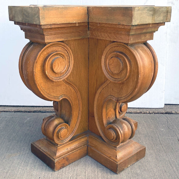 Pair of American Renaissance Revival Solid Oak Table /  Pedestal Bases