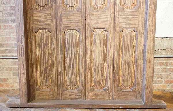 Large Indian Teak Paneled Bi-fold Double Door with Jamb