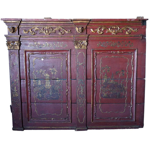 Continental Baroque Revival Parcel Gilt Red Painted Pine Wall Panel