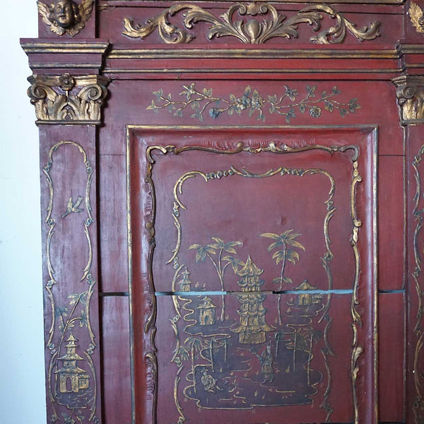 Continental Baroque Revival Parcel Gilt Red Painted Pine Wall Panel