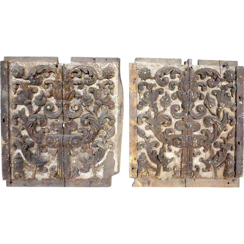 Pair Indo-Portuguese Baroque Painted Teak Architectural Altar Panels