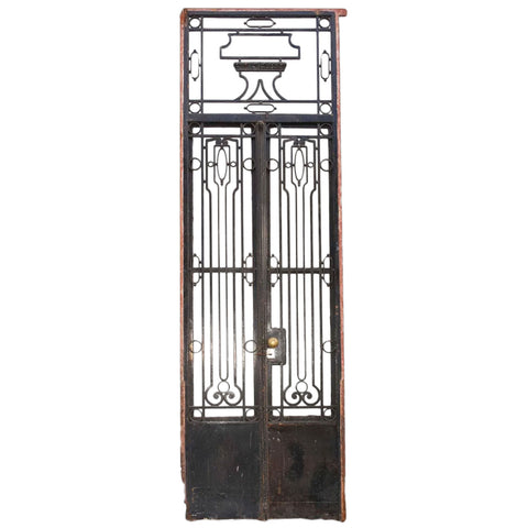Argentine Beaux Arts Wrought Iron Double Door Entry and Transom