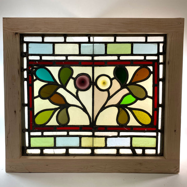 Small English Aesthetic Movement Stained and Leaded Glass Leaf and Berry Window