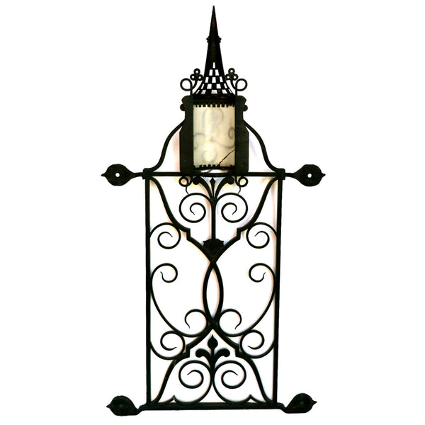 Pair of Spanish Wrought Iron Exterior Wall Lanterns Sconce Lights