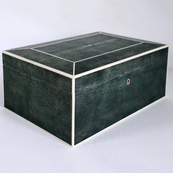 Vintage French Dark Green Shagreen Humidor Cigar Desk Box