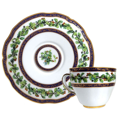 French Puiforcat Porcelain Chene Royal Coffee Cup and Saucer (28 available)
