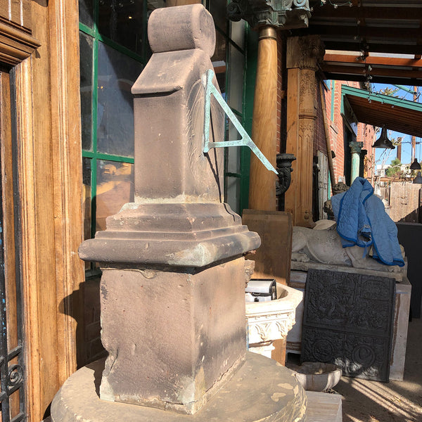 Rare Scottish Yorkstone and Bronze Vertical Garden Sundial Pedestal