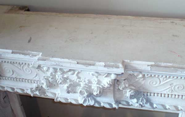 Small French Louis XVI White Painted Limestone Fireplace Surround