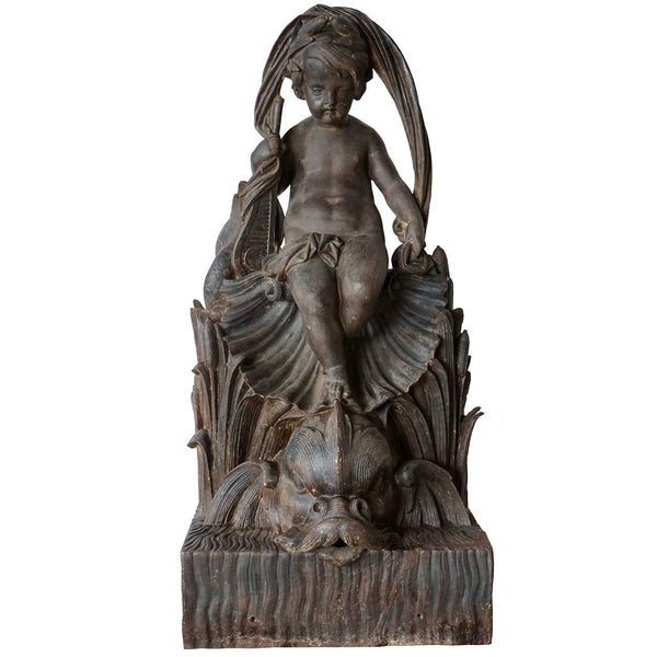 Large French J.J. Ducel Cast Iron Figural Garden Fountain