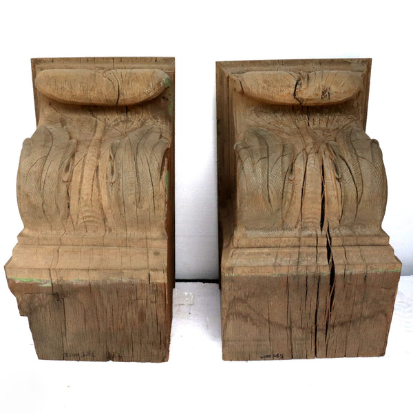 Pair of American Lafayette Hughes Mansion Carved Oak Architectural Corbels