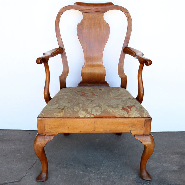 English Queen Anne Mahogany Upholstered Seat Armchair