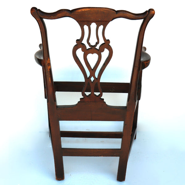 English Chippendale Elm Upholstered Seat Dining Armchair