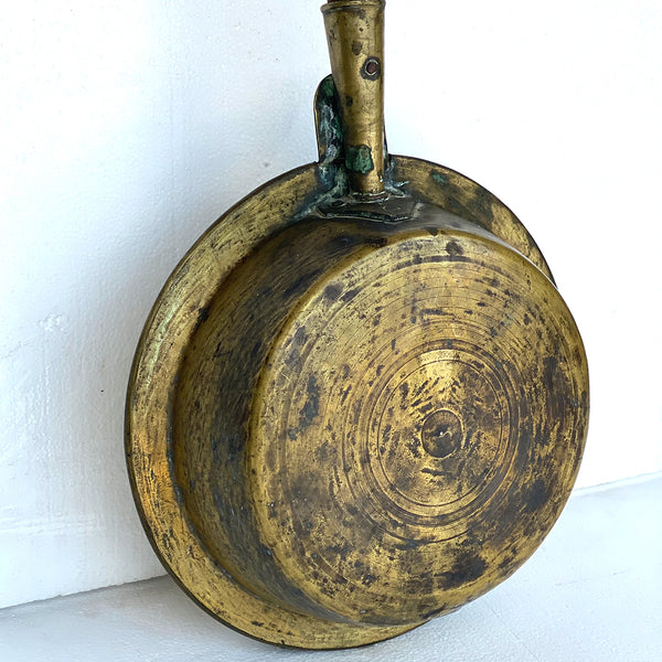 English/American Engraved and Punched Brass and Pine Bed Warming Pan
