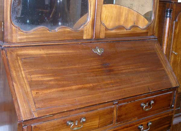 English Georgian Mahogany Secretaire Desk and Mirrored Bookcase Cabinet