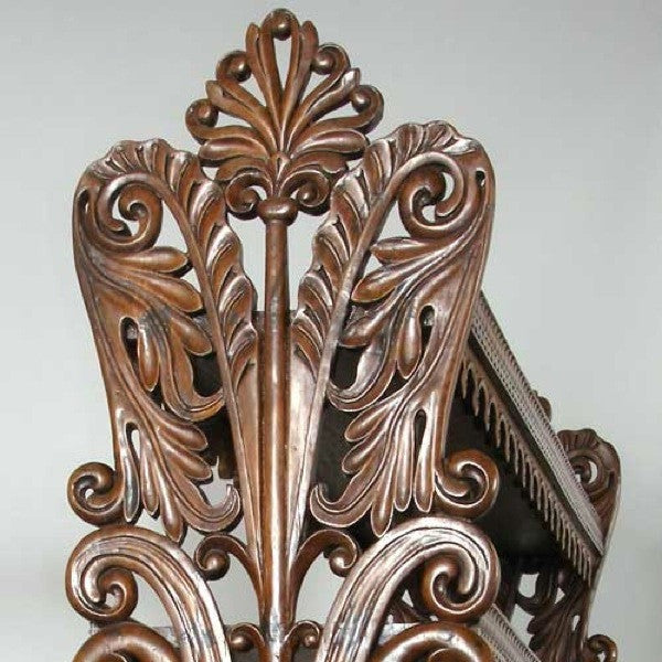 Indo-Portuguese Carved Rosewood Open Bookcase Shelf