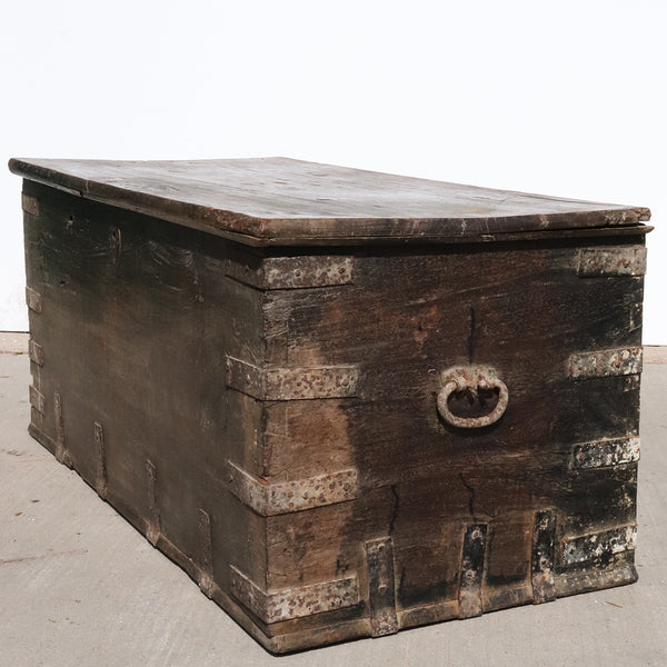 Early Indo-Portuguese Iron Mounted Teak Blanket Chest