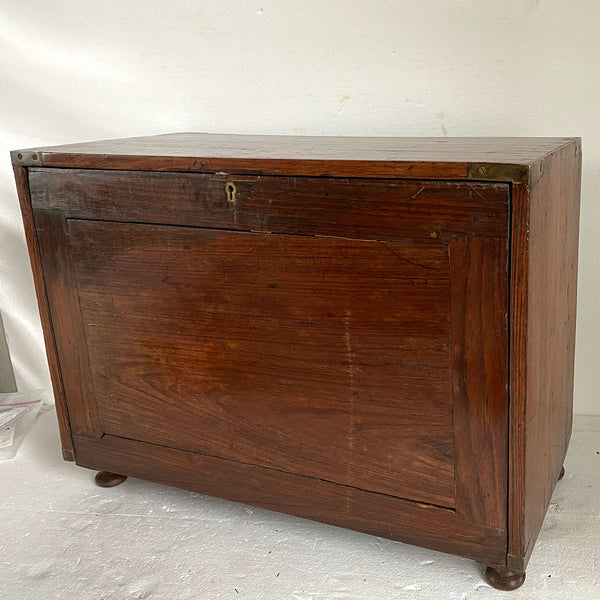 Anglo Indian Brass Mounted Rosewood Drop-Front Campaign Desk Box