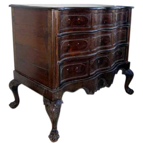 Portuguese Baroque Teak Serpentine Chest of Drawers on Stand