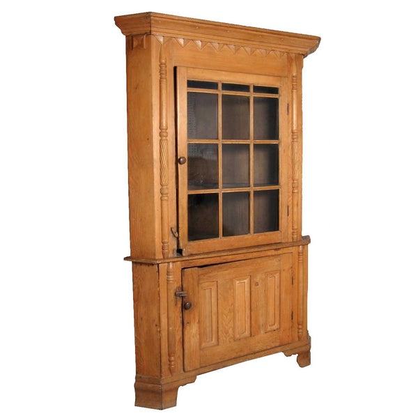 Important American Federal Pine Glazed Door Corner Cabinet