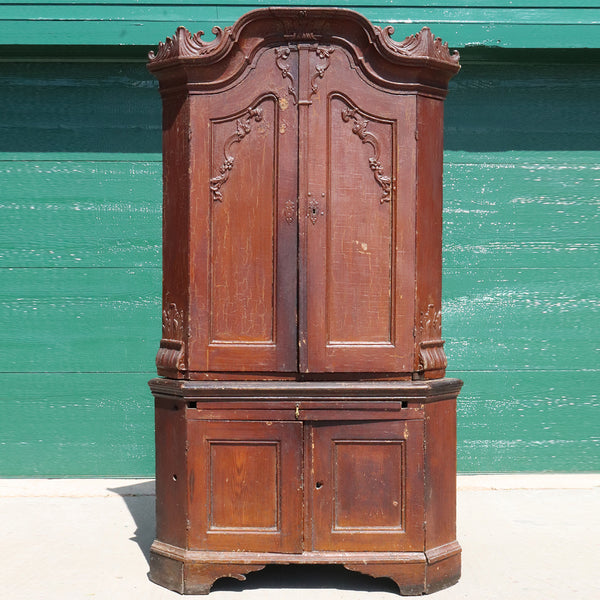 North German Rococo Painted Oak Corner Cabinet