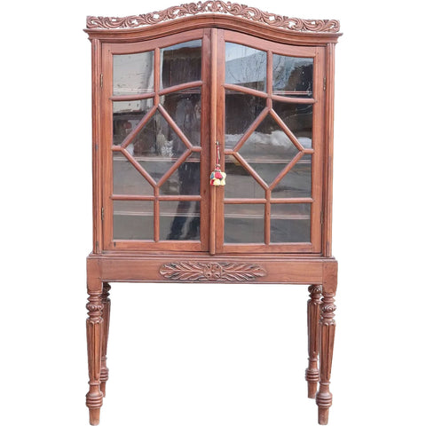 Indo-Portuguese Rosewood Glazed Door Display Bookcase Cabinet on Stand
