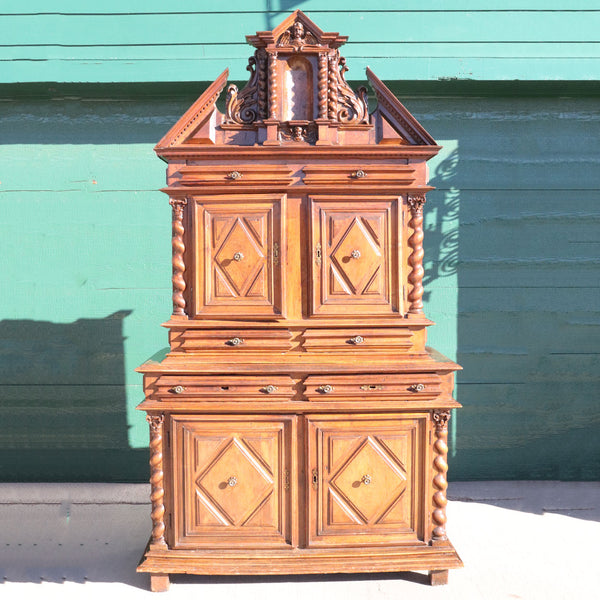 Large French Louis XIII Walnut Buffet a Deux Corps Cabinet