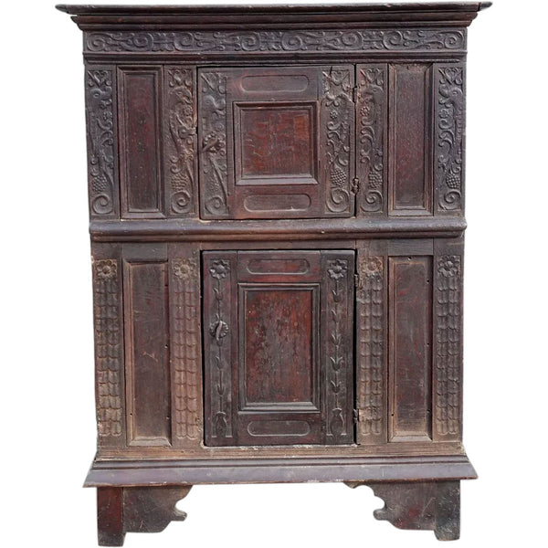 Rare French Late Renaissance Carved Oak Two-Door Cupboard