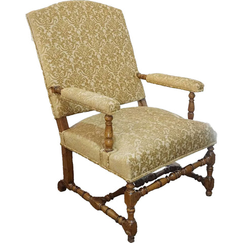 French Louis XIV Style Fruitwood Upholstered Armchair (Fauteuil)