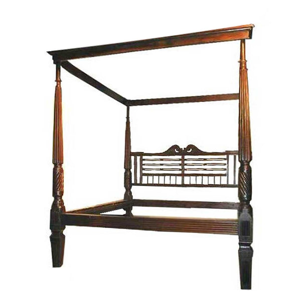 Large Anglo Indian Solid Rosewood Four-Poster Tester Palace Bed