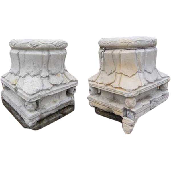 Pair of Chinese Qing Shanxi Province Stone Architectural Pillar Capitals