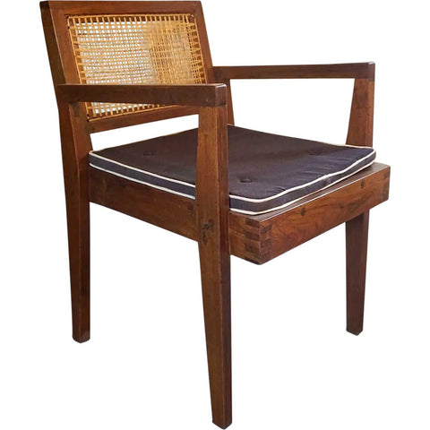 Vintage PIERRE JEANNERET Mid Century Modern Caned Teak Armchair from Chandigarh, India