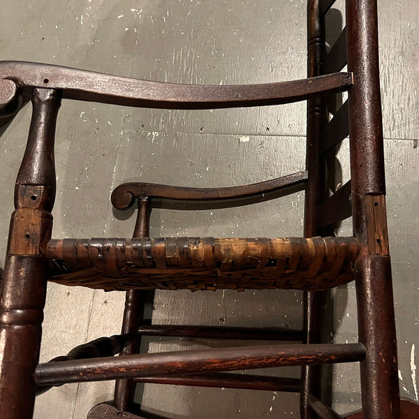 American New England Maple and Hickory Seat Ladderback Rocking Chair