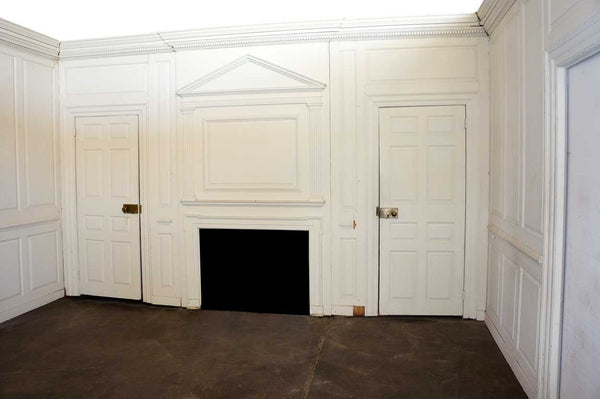 American Colonial Russell House White Painted Pine Paneled Drawing Room