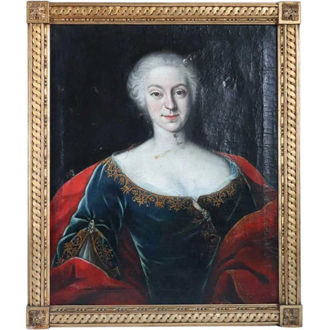 French School Baroque Oil on Canvas Painting, Portrait of a Noble Lady
