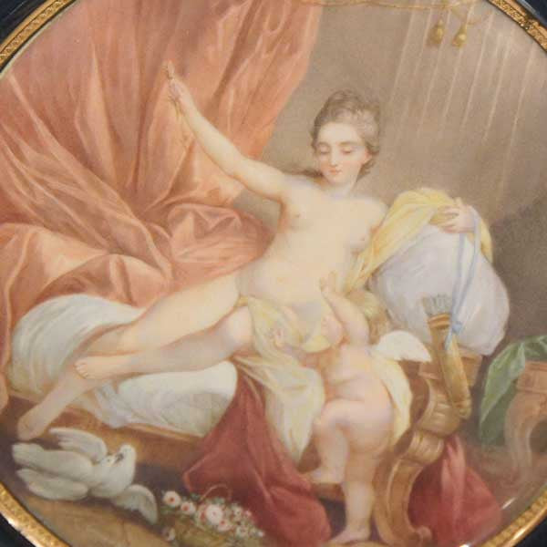 Miniature French Gold Mounted Painting, after Jacques Charlier, Venus Disarming Love