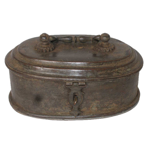 Indian Patinated Brass Betel Nut (Paan-Daan) Oval Box